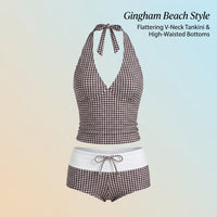 Swimsuit for Girls and Women's Bikini Sets for Water Sports, V-Neck Backless Summer Outfit with Control, High Waist Bottoms in Polyester Spandex