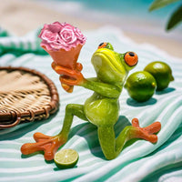 Nordic Design Proposing Frog Figurine Creative Design Kneeling Frog Holding Flowers Statue Cute Appearance for Couples, Valentine's Day