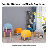 Nordic Aesthetic Upholstered Toadstool Pouf Multi-Functional Upholstered Pouf High-Rebound Sponge Low Stool Solid Wood Legs for Interior Designers, Apartment Dwellers, Sales Office, Entryway, Living Room, Playroom