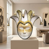 Clown Face Covering with Bells Intricate Full Facial Covering with Bells Eye Catching for Costume Parties, Theater Performances