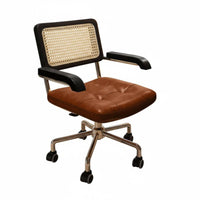 Vintage Design Cane-Back Whiteice Armchair Adjustable Height Swivel Seat Effortless Rolling Casters Desk Seating Tufted Cushion for Students, Professionals, Study Room, Workspace, Bedroom