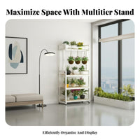 Indoor and Outdoor Use Multi-Level Plant Stand with Hanging Bar Space-Saving Multi-Tier Shelf with Hanging Bar Sturdy Frame Flower Rack Large Capacity for Gardeners, Balcony, Living Room, Bedroom, Corner