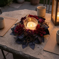 Artificial Rose Candle Collar Gold-Toned Accents Candle Collar Wreath