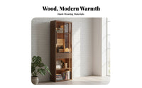 Integrated Wall Shelving Unit Glass Doors Display Cabinet Large Capacity Collection Case for Book Lovers, Hobbyists, Living Room, Home Office, Bedroom