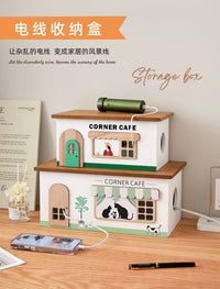 Wooden Desk Cable Management Box for Power Strips and Cords