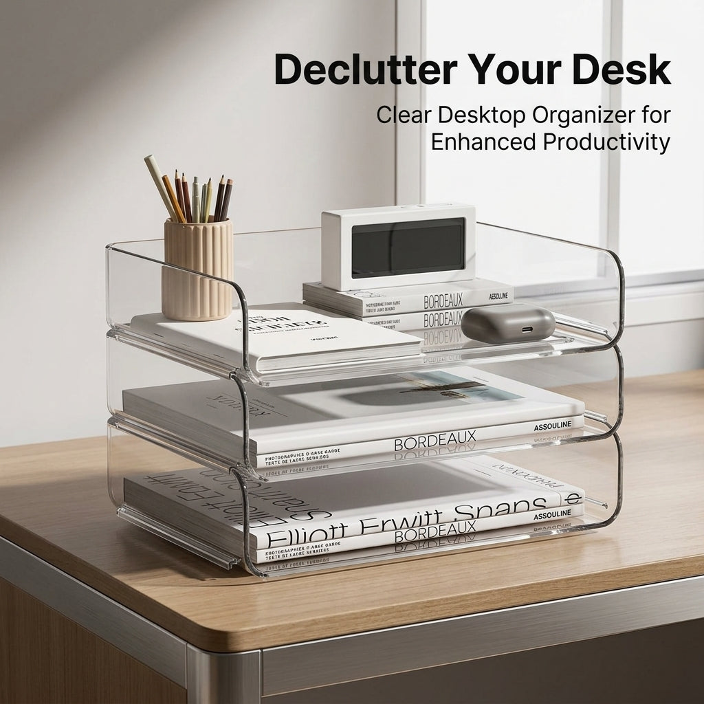 Desktop Shelf Unit Organizer, Small Bookcase for Office Storage, Stackable Book Shelves Table Top for Students