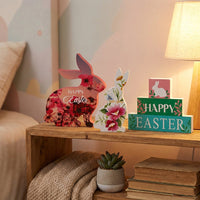 3 Pieces Easter Bunny Decoration Set DIY Wooden Bunny Figurines Sturdy Wood Wooden Bunny Figurine for Homeowners, Families, Mantlepiece, Shelf, Home