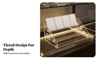 Stepped Acrylic Display Stand Space-Saving Tiered Pin Display Rack Versatile Use Clear Collectible Riser Shelf for Collectors, Anime Fans, Desk
