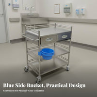 Heavy Duty Hospital Instrument Trolley Guardrail Protection Stainless Steel Medical Cart Safety Guardrails Dressing Change Cart Rust-Resistant for Oral Professionals, Veterinarians, Operating Room, Medical Facility, Laboratoryoratory Oratory, Kitchen