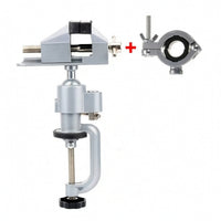 2 Pieces Adjustable Rotating Bench Vise with Clamp Rotatable Clamp-on Vise with Drill Holder Lightweight Table Vice Compact for Workshop, Garage