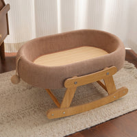 Elevated Cat Bed Rocker with Wood Frame, Silicone Breathable Cat Lounger for Indoor Cats, Universal Season Sleeping and Playing Oval Cradle