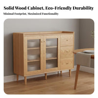 Modern Accent Storage Cabinet Solid Wood Kitchen Buffet Credenza Profile Wooden Credenza with Shelves for Renters, Families, Dining Room, Hallway