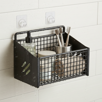 Wall-Mounted Punch-Free Iron Mesh Storage Basket for Bathroom & Cosmetics