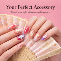 Nails with Glue for Teens, Summer Blossom Artificial with Rhinestones, Reusable Glue-On Fake 30 Pieces