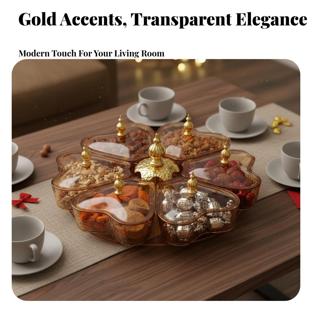 Heart Shaped Compartment Candy Dish Decorative Rotating Snack Tray Table Decor Multi Compartment Candy Box for Holiday Gatherings, Parties, Weddings