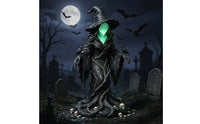 Light-up Witch Statue with Skull Base Glowing Witch Figurine Spooky Ornament Eerie for Courtyard