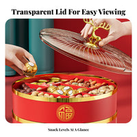 Rotating Snack Box Light Luxury Design Compartment Serving Platter Compartmentalized Storage Chinese New Year Candy Box for Hosts, Living Room