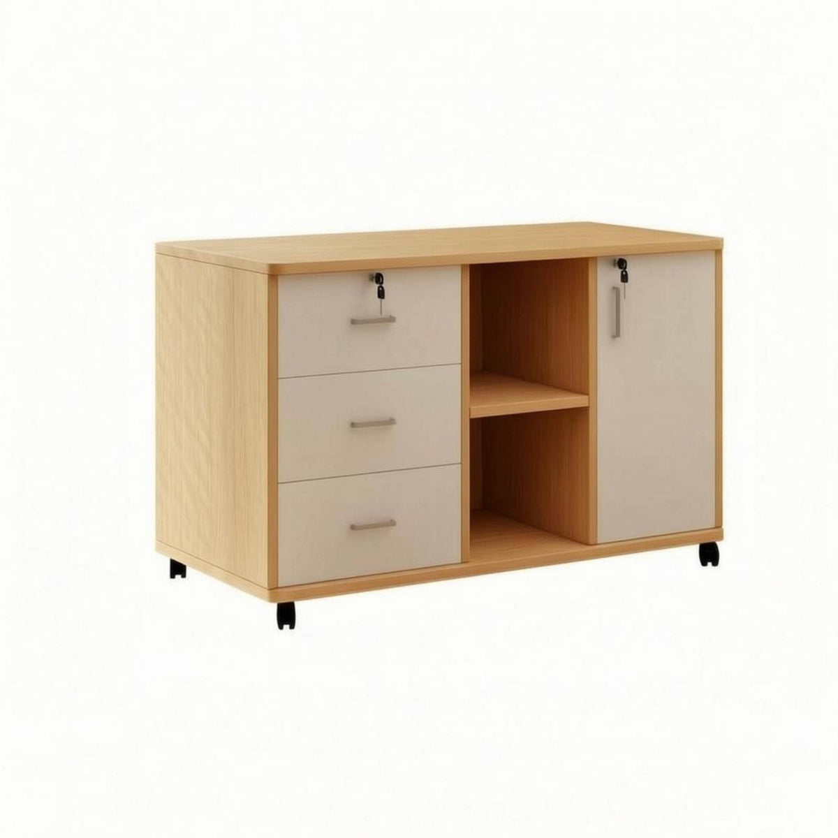 Mobile Office Storage Cabinet Wood-Grain Finish Mobile File Cabinet Lockable