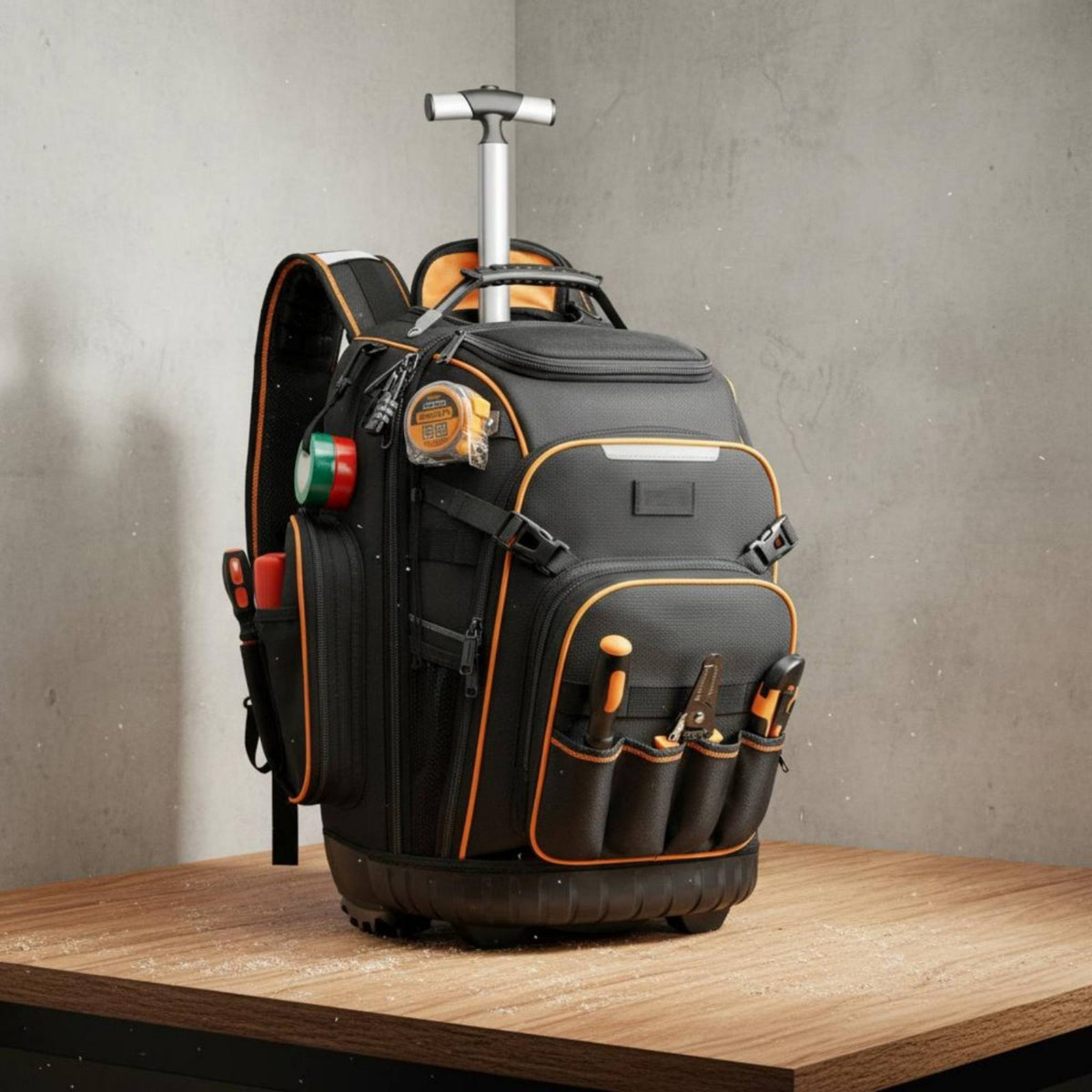 Rolling Tool Backpack Heavy Duty Tool Trolley Backpack Breathable Back Padding for Technicians, Contractors