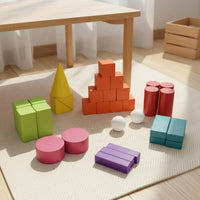 32 Pieces Shape Recognition 3D Solid Geometry Blocks Polished Edges Wooden Geometric Shapes Set Wear-Resistant Child-Centered Geometry Solids for Children, Preschoolers, Toddlers, Classroom, Homeschooling