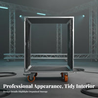 Locking Casters Mobile Audio Rack Heavy-Duty Construction Rolling Equipment Rack Reinforced Steel Corners Rolling Equipment Flight Case Built-in Handles for DJs, Musicians, Touring, Stage, Live Performance