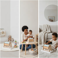 Rotating Wooden Drum Toy with Base Child-Centered-Inspired Revolving Drum Sensory Interactive for Babies, Toddlers, Infants, Playroom, Daycare, Classroom