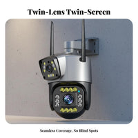 Twin Lens PTZ Security Camera Pan & Tilt Function Twin Lens Security Camera Weatherproof IP66 Waterproof for Home Exterior, Yard