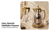 Metal Liner Insulated Glass Kettle Domed Lid Glass Serving Kettle Embossed Band Drinkware Curved Handle