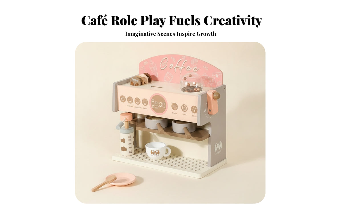 Toy Coffee Maker Set Removable Drainage Tray Tray Wooden Coffee Maker Toy Pink