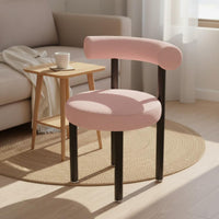High-Density Foam Cushion Sherpa Vanity Chair with Backrest Sturdy Metal Legs Round Boucle Makeup Stool Shed-Resistant Upholstery Household Furniture for Bedroom