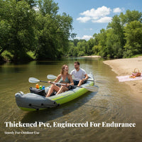 Thickened Design 2-Person Inflatable Fishing Boat Foldable 2-Person Inflatable Boat Puncture Resistant Tandem Kayak Adjustable Padded Seats for Families, Beginners, Rivers, Coastal Waters, Recreational Cruising, Calm Sea