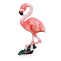 Resin Flamingo Figurine Miniature Pink Flamingo Figurine Home Decor Molded Feather Texture Outdoor Ornament Decorative Base