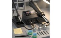 Digital Display Soldering and Hot Air Station Interchangeable Nozzles 2 in 1 Soldering Station Cleaning Sponge Workshop Equipment Space Saving Design