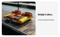 Quick Connect Tow Point Multi-Person Towable Tube Heavy-Duty Full Nylon Cover Towable Deck Tube Resistant Inflatable Boat Sled Vibrant Graphics for Families, Teens, Boating, Lake, Ocean
