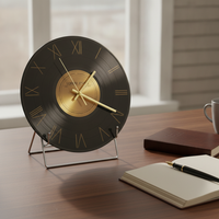 Retro Vinyl Record Desktop Clock Ornament for Home and Office Decor