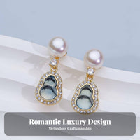Crown Pearl Posts 925-Grade Metal Shiny Post Freshwater Pearl Earrings Elegant Design Rhinest a Cluster Earrings for Women, Brides, Weddings, Wedding