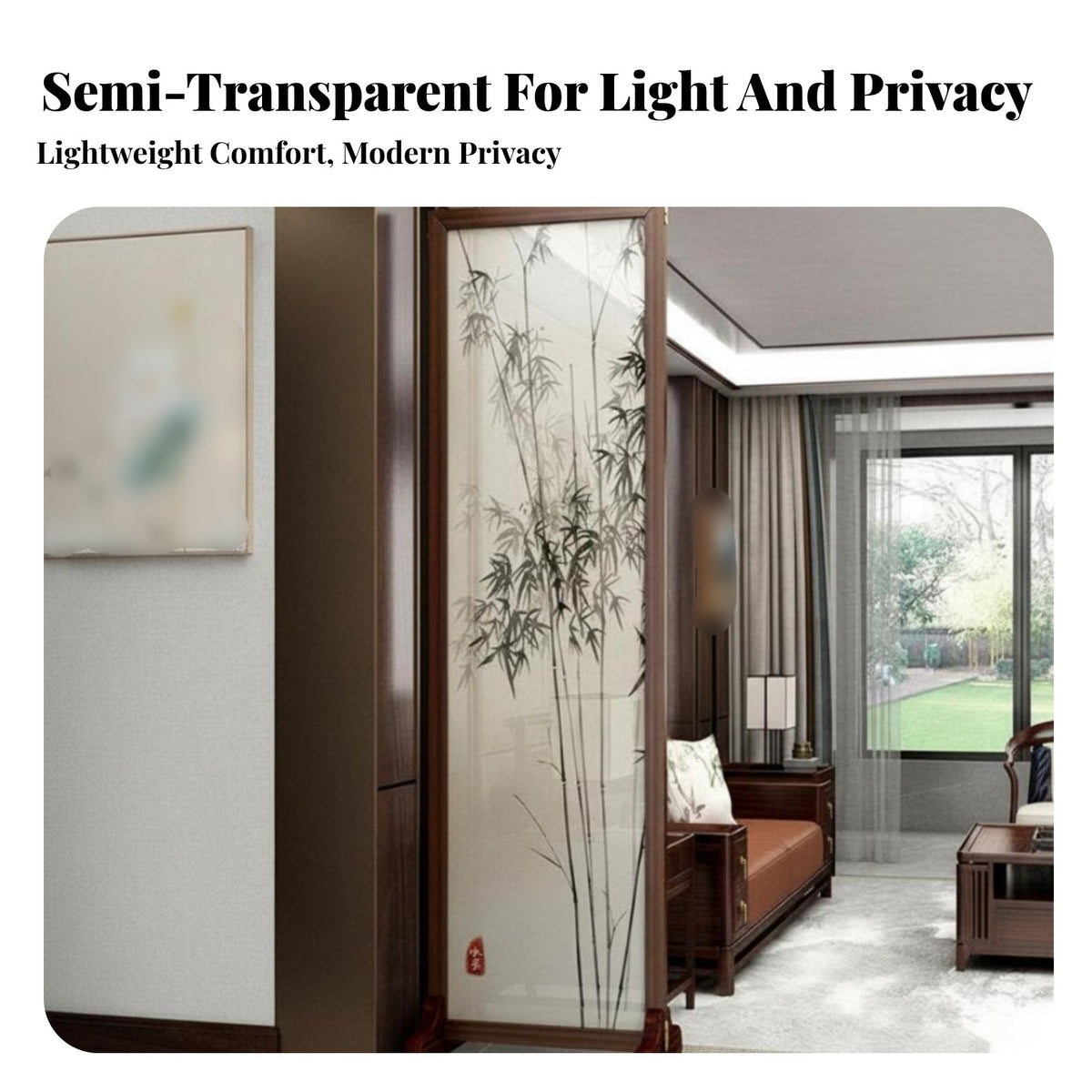 Foldable Design Folding Panel Screen Freestanding Bamboo Print Folding Screen Portable Room Partition Stable Structure for Office Workers, Business Owners, Interior Designers, Bedroom, Studio Apartment, Tea House, Restaurant