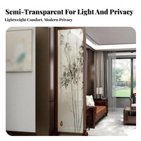 Foldable Design Folding Panel Screen Freestanding Bamboo Print Folding Screen Portable Room Partition Stable Structure for Office Workers, Business Owners, Interior Designers, Bedroom, Studio Apartment, Tea House, Restaurant
