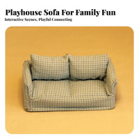 1/12 Scale Dollhouse Sofa Play House plaything/12 Scale Dollhouse Furniture Nice Gift Miniature Plaid Couch for Hobbyists, Scene Setting
