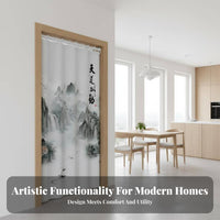 No-Drill Installation Chinese Landscape Noren Includes Telescopic Rod Room Divider Privacy Screen Doormethod Curtain Ink Wash Painting Design for Homeowners, Fans of Asian Culture, Restaurant Owners, Bedroom, Kitchen, Shop