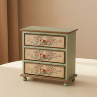 Tiny Hardwood Storage Drawers Vintage Tabletop Chest of Drawers Floral Desk Drawer Organizer for Collectors, Vanity, Bedside Table
