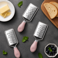 Stainless Steel Cheese Grater, Manual Kitchen Cheese Grater with Ergonomic PP Handle, Large Hole, Red