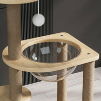 Space Capsule Cat Bed Wood Cat Climbing Frame with Turntable Toy, Multi Level Activity Center for Adult Indoor Cats and Small Kittens Pets