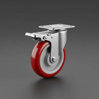 Quiet Operation Polyurethane Swivel Wheels No Noise Polyurethane Trolley Wheel Wear Resistant Swivel Caster with Brake 360 Degree Rotation for Industrial, Garage