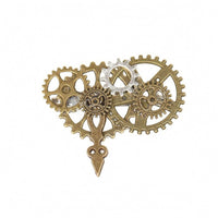 Antique Gold-Tone Steampunk Brooch Layered Cogwheel Gear Brooch Mixed Metal-Finish Accents Clockwork Pin Metal