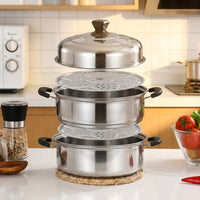 Food Steamer and Cooking Pot with 410 Stainless Steel Lid, Large 2-Tier Steam Cooker for Home Cooking, Versatile Soup Pot for Electric Stoves