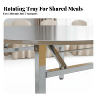 Foldable Design Stainless Steel Folding Table Indoor/Outdoor Use Round Table with Rotating Tray Rust-Proof Household Furniture Easy to Clean for Restaurant Owners, Rental Companies, Banquets, Parties, Weddings, Conferences