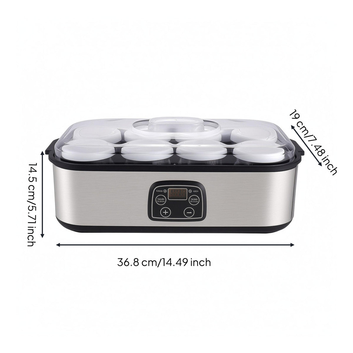 Transparent Lid Countertop Yogurt Appliance Silver Digital Yogurt Appliance Black Trim Timer Control