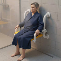 Wall Mounted Shower Seat Rustproof Foldable Shower Bench Folding Bath Chair with Armrests Sturdy Duty Mobility Aid for Bathroom