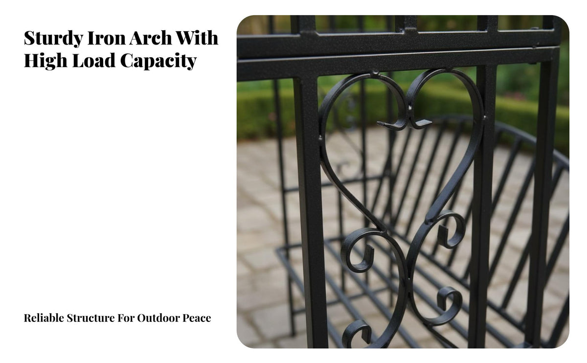 Arched Design Garden Arch with Bench European Design Climbing Plant Arch Bench Weather-Resistant Wrought Iron Archway Seat High Backrest for Homeowners, Event Planners, Balcony, Patio, Backyard, Wedding